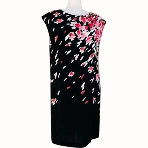 Ann Taylor Loft Womens Black Pink Floral Cap Sleeve Knee Length Dress Size Small - Picture 1 of 10